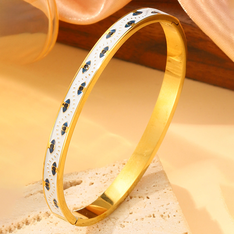 Brazalete de acero de titanio de moda europea y americana, esmalte de color de mujer, patrón de goteo de aceite, tendencia de acero de titanio, brazalete de joyería no se desvanece