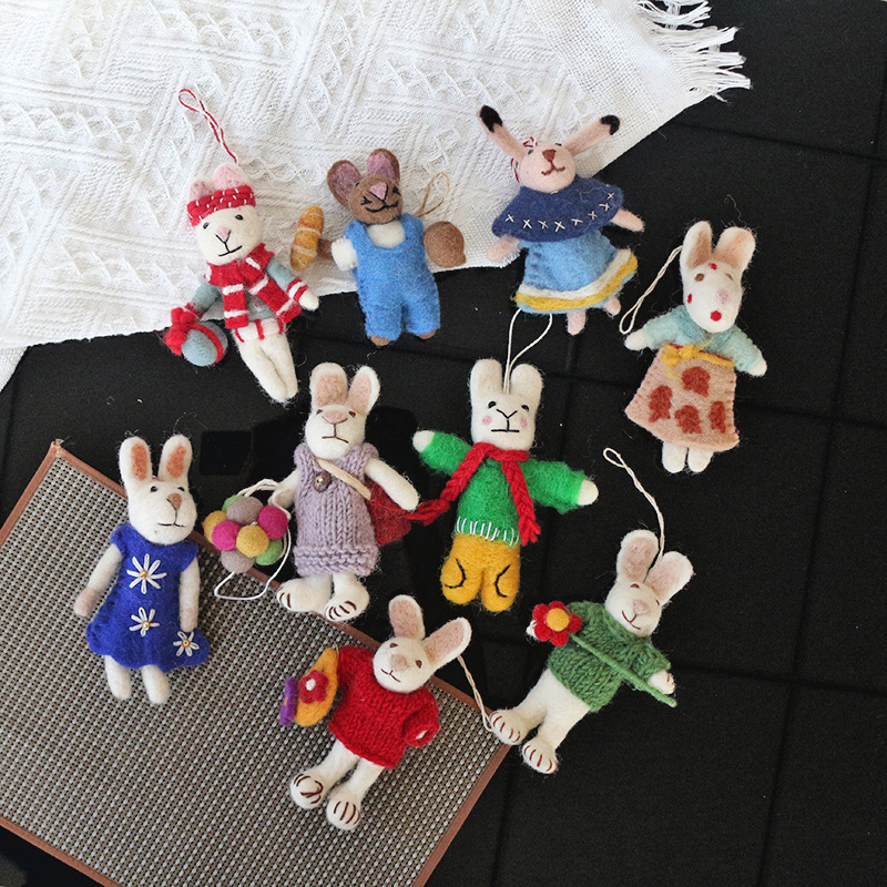 Nepalese Wool Felt Pendant Cute Bunny Doll Furry Jewelry Pendant Couple Keychain Bag Pendant