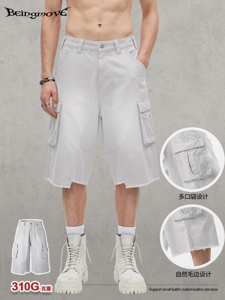 Calle secada| Retro americano lavado con agua hacer viejos pantalones cortos de estilo estilo de moda sueltos al aire libre pantalones para hombres image 3