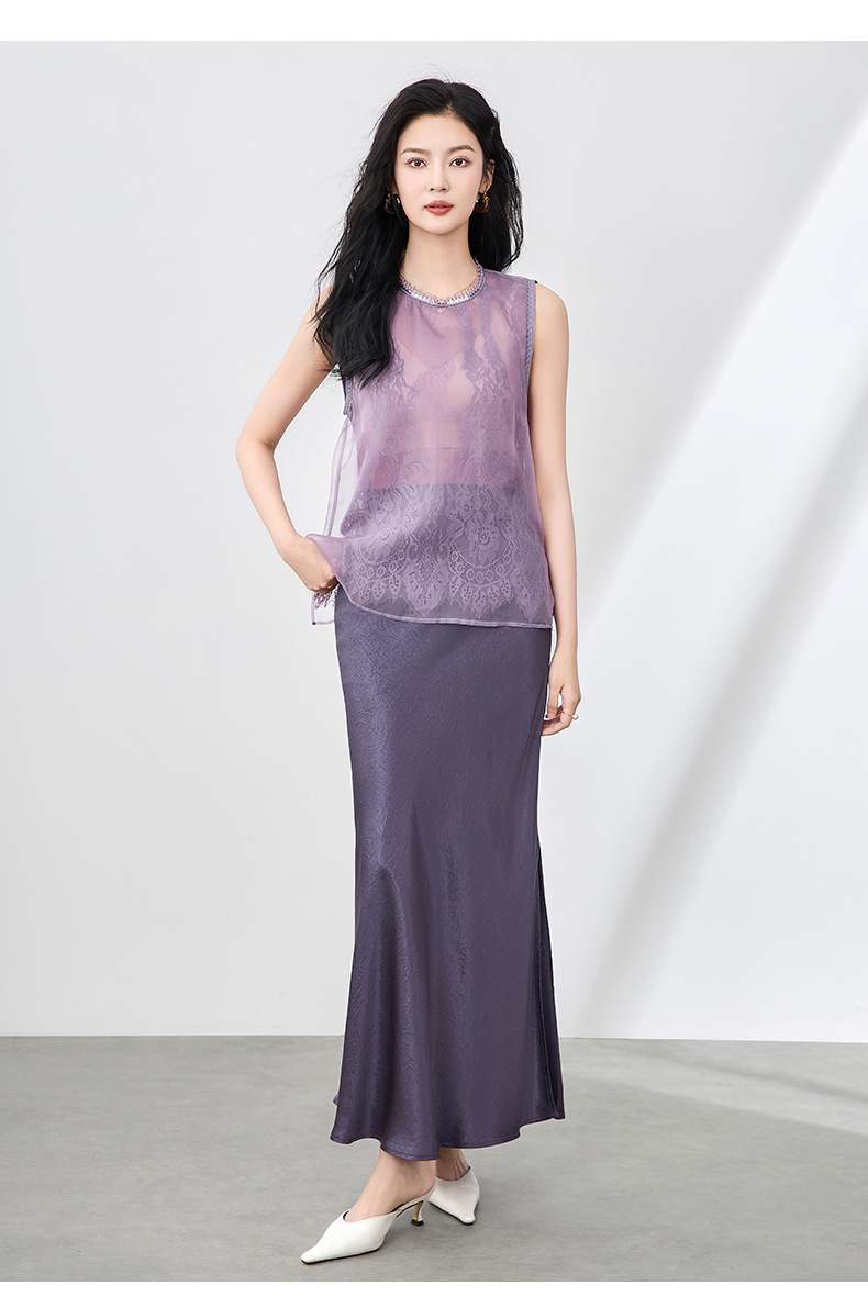 Áo hai dây organza ren cổ tròn phong cách thanh lịch mùa hè — Màu đen chi tiết 29