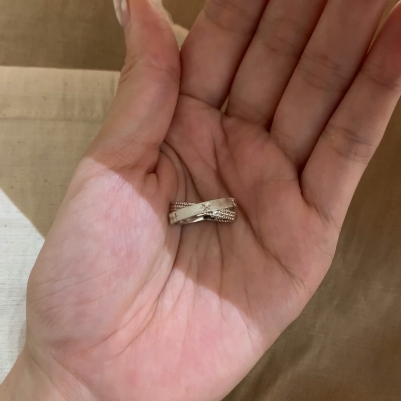 Xiaohongshu's Popular Brushed Starburst Cross Ring for Women, Middle-Aged and Old Money Style, Retro Light Luxury High-End Eight-Pointed Ring