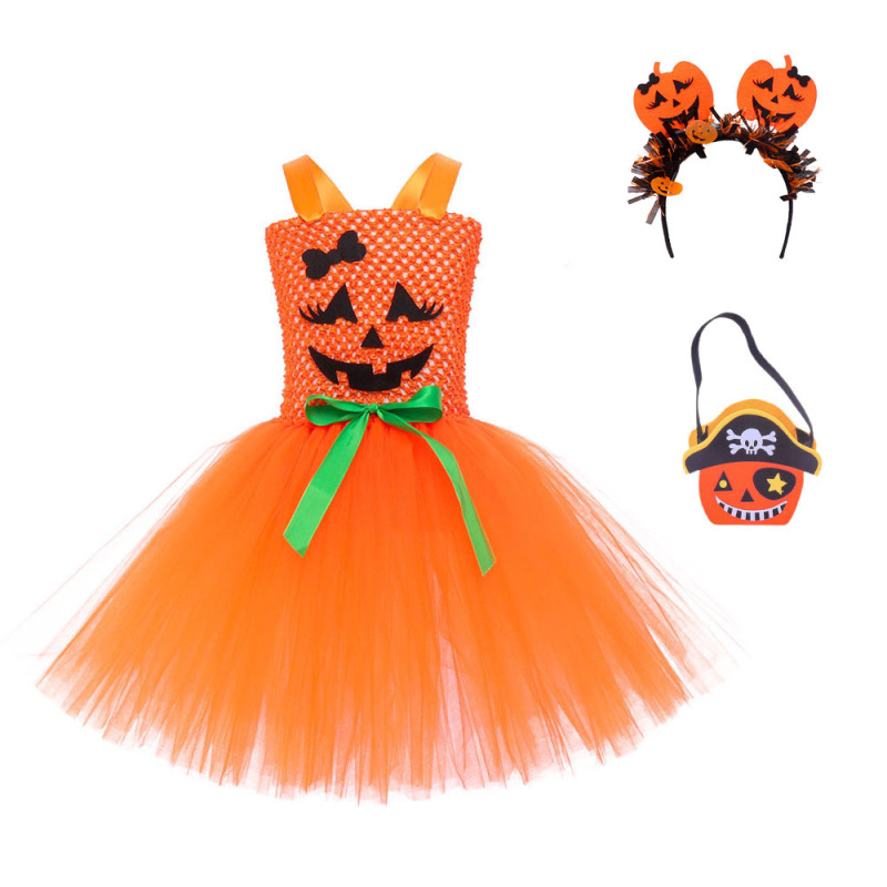 クロスボーダー新しいカボチャドレスハロウィンカーニバルパーティー子供ドレスアップ服女の子ステージショープリンセスドレス|undefined