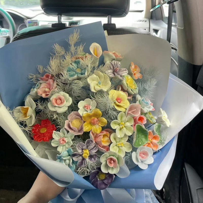 景德镇陶瓷花手工永生花高温瓷手工摆件送礼学生礼物花店装饰仿真