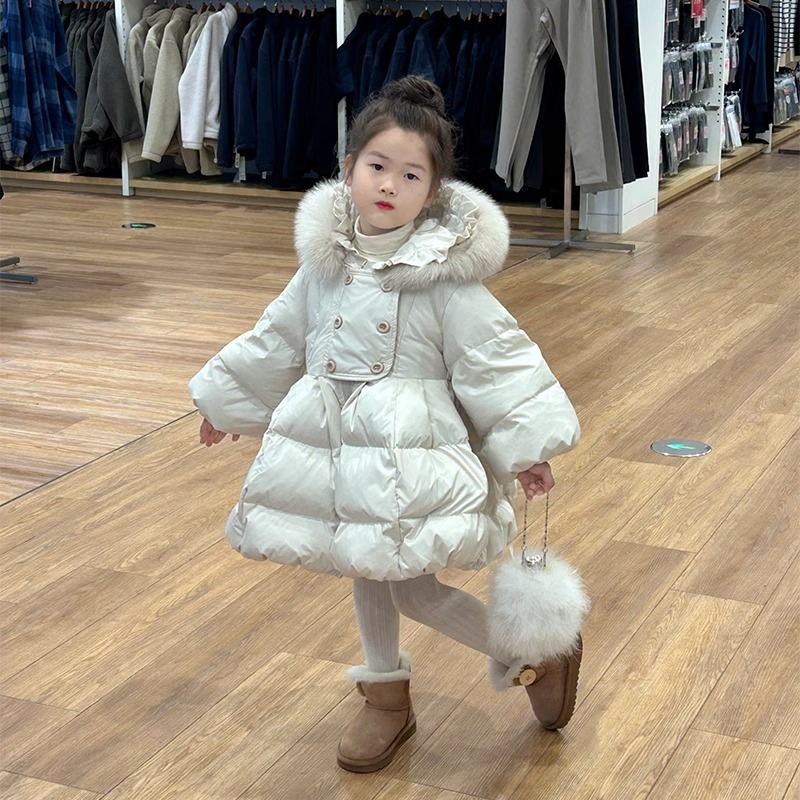 2025新款羽绒棉衣女童中长款公主外套冬季洋气保暖加厚纯色棉服|undefined