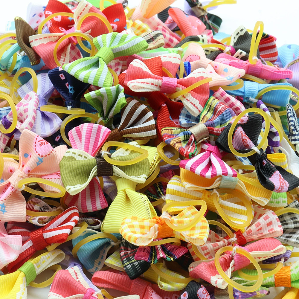 Клетчатый полосатый Любовь цветок для волос домашних животных аксессуары для волос кошек и собак веревка для волос многоцветный резиновый сухожилий цветок для волос Маленький бант фабрика в наличии