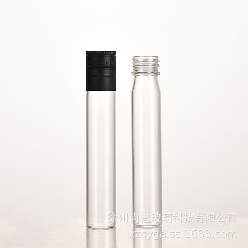 供应100ml50ml螺丝口透明红酒瓶高硼硅试管酒瓶可印logo量大从优