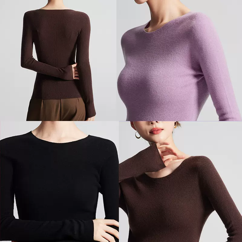 可机洗60支18针无缝100纯羊毛打底衫女圆领薄款针织衫毛衣女装秋