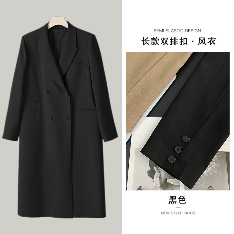 休闲微胖mm英伦复古宽松大码中长款西装过膝风衣外套女秋|undefined