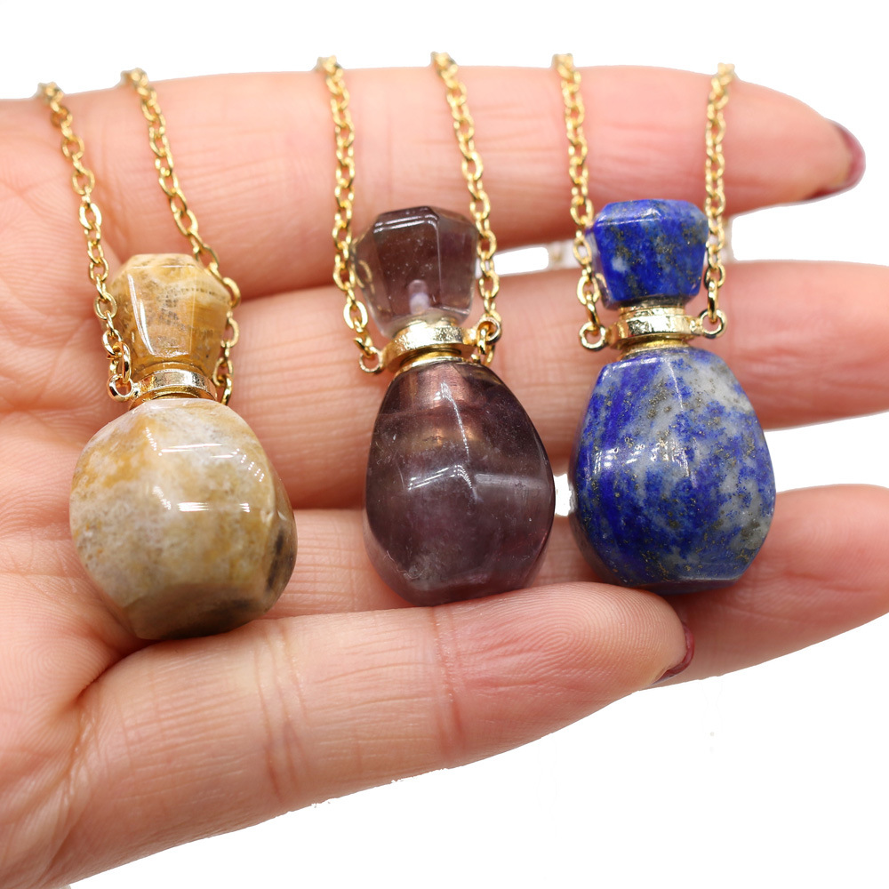 18g Weight Pendant Necklace Classification cable chain Chain Type 1 Piece Quantity Daily Occasion natural stone Material Perfume Bottle Pattern All Seasons Season Unisex Gender Classic Style Style Classic Style Perfume Bottle Natural Stone Cable Chain Pendant Necklace In Bulk 22