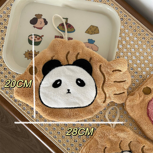 Cartoon cute puppy hand towel kitchen hanging rag coral velvet super absorbent panda embroidered hand towel