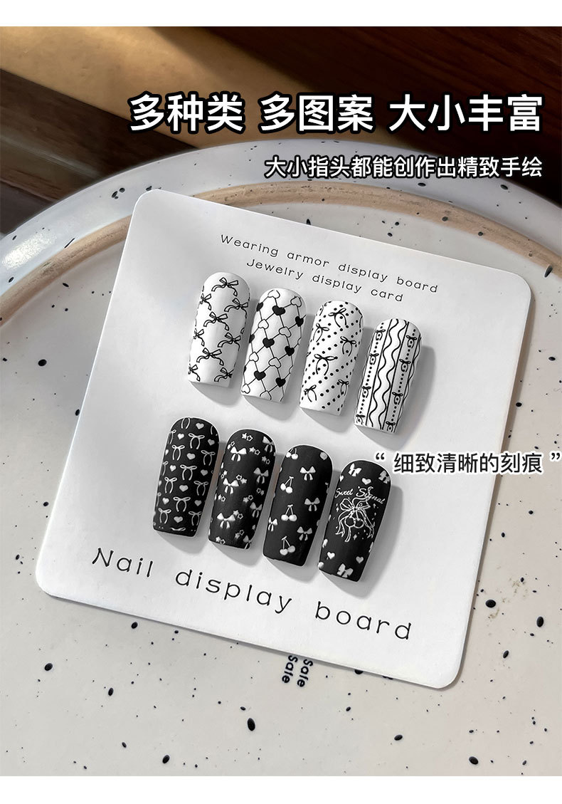 Nail Art Bow Print Steel Plate with Backing, Ribbon, Heart Stripe Mix and Match Transfer Plate, Press-On Nail Tools Wholesale