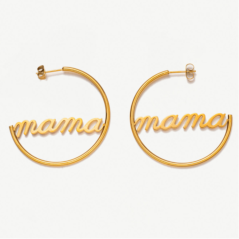 TENA estilo de estilo simple personalidad auriculares de acero inoxidable de oro 18K corte inglés aretes redondos para mujeres nuevas