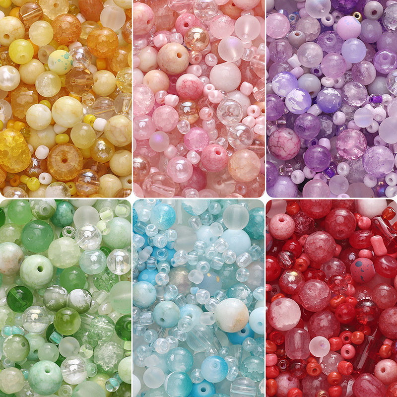 Mixed color wholesale 3-12mm colorful glass beads loose beads mobile phone chain jewelry diy hand beaded material bag
