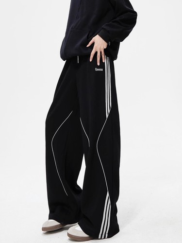 American streetwear striped casual pants, new winter sports loose straight-leg wide-leg relaxed high-end sports pants for women