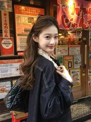 美式复古拼接蕾丝牛仔外套女秋季新款小众设计感休闲夹克上衣