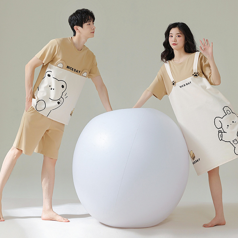 Pareja de pijamas de verano de algodón de manga corta de Internet celebridad oso lindo de dibujos animados nuevo camisón ropa de casa de las mujeres traje de verano