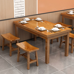 Noodle Shop Tables and Chairs, Hotel Snack Bar Dining Tables and Chairs, Dining Table Combination, Solid Wood Restaurant Canteen Table, Restaurant Barbecue Carbonization