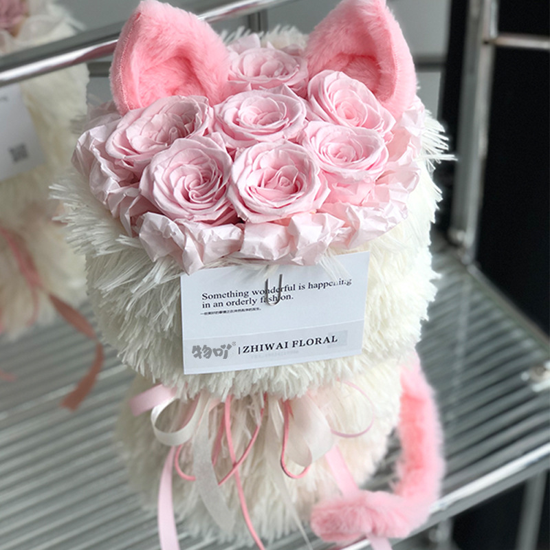 Ramo de Flores Preservadas con Orejas de Gato, Producto Terminado, Regalo de Alta Gama para el Día de San Valentín para Novia, Regalo Creativo y Lindo al por Mayor