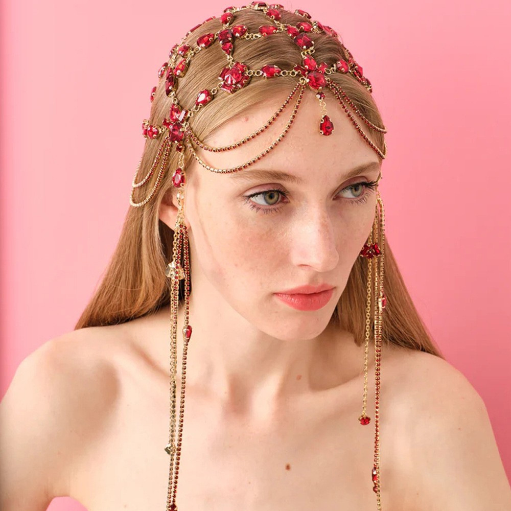 Cross-Border New Tassel Hair Chain, Beautiful Bride Wedding Rhinestone Forehead Chain, Niche High-End Bohemian Headwear