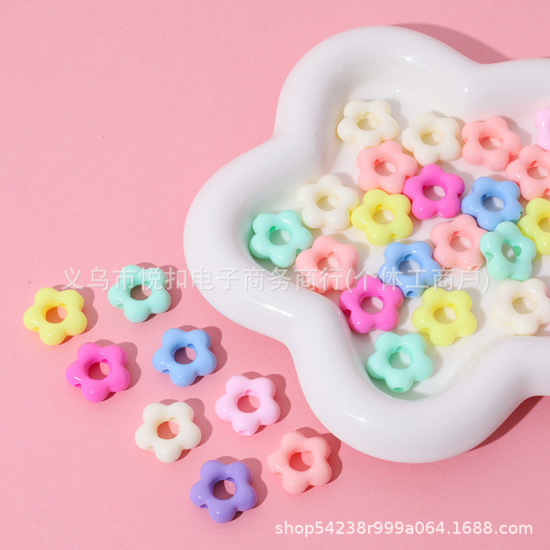 Macaron Thick Hollow Flower Acrylic Solid Color Beads Beaded Plastic Beads Straight Hole DIY Jewelry Bracelet Beads
