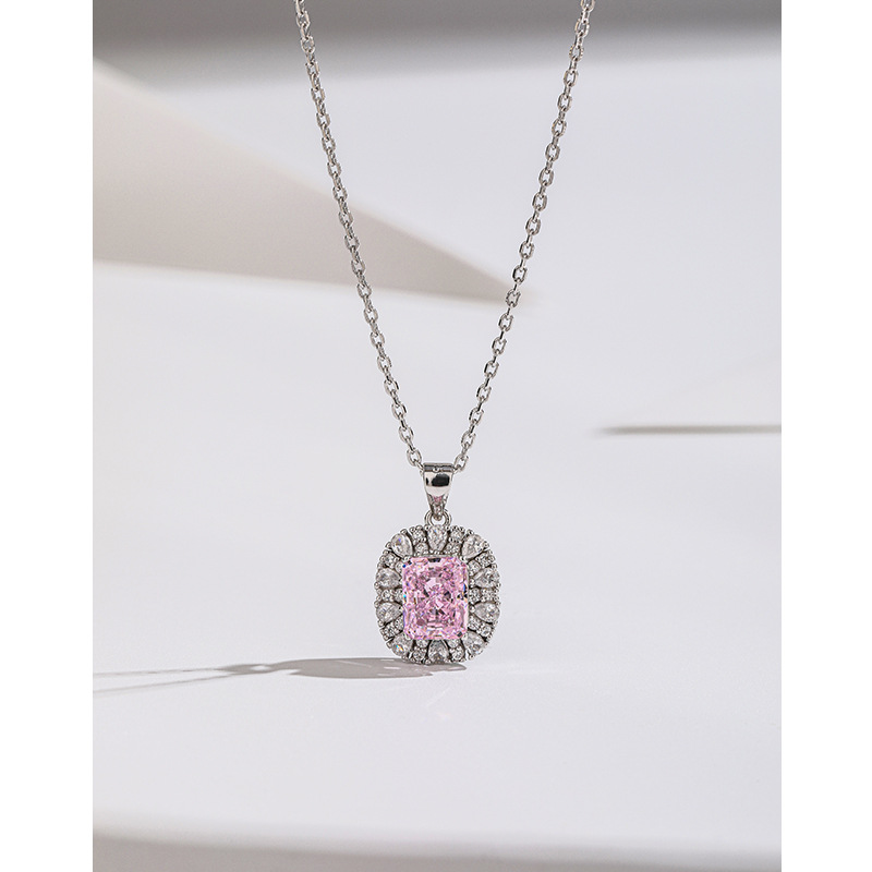 S925 plata esterlina hielo flor corte collar cuadrado para las mujeres Luz de lujo de alto grado temperamento nicho de alto carbono diamante colgante clavícula cadena