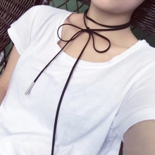 欧美时尚choker项链流行黑色绒线自由可调节百搭长款毛衣项链女