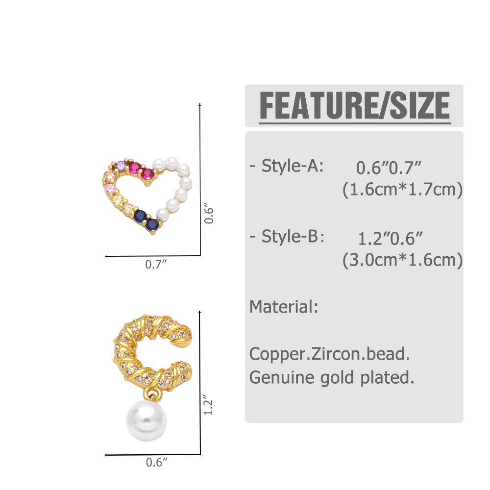 Fashion Heart Shape Copper Ear Studs Pearl Inlay Zircon Copper Earrings