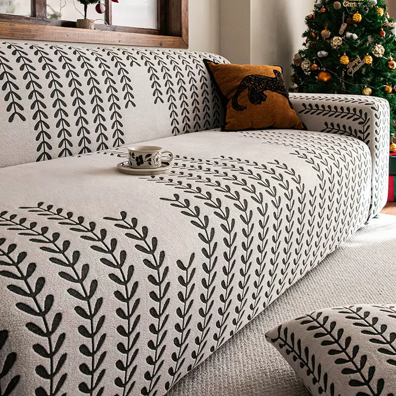 简约风格提花绒全包沙发套新款加厚四季通用款防滑沙发罩套坐垫子