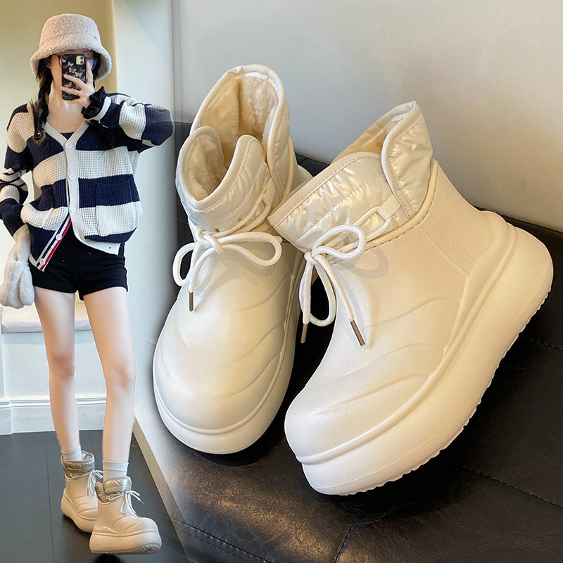 Xh8802 High-Top Down Waterproof For Women Winter 2025 New Style Outdoor Non-Slip Fleece-Lined Warm Heel Cotton Shoes_voghion.com