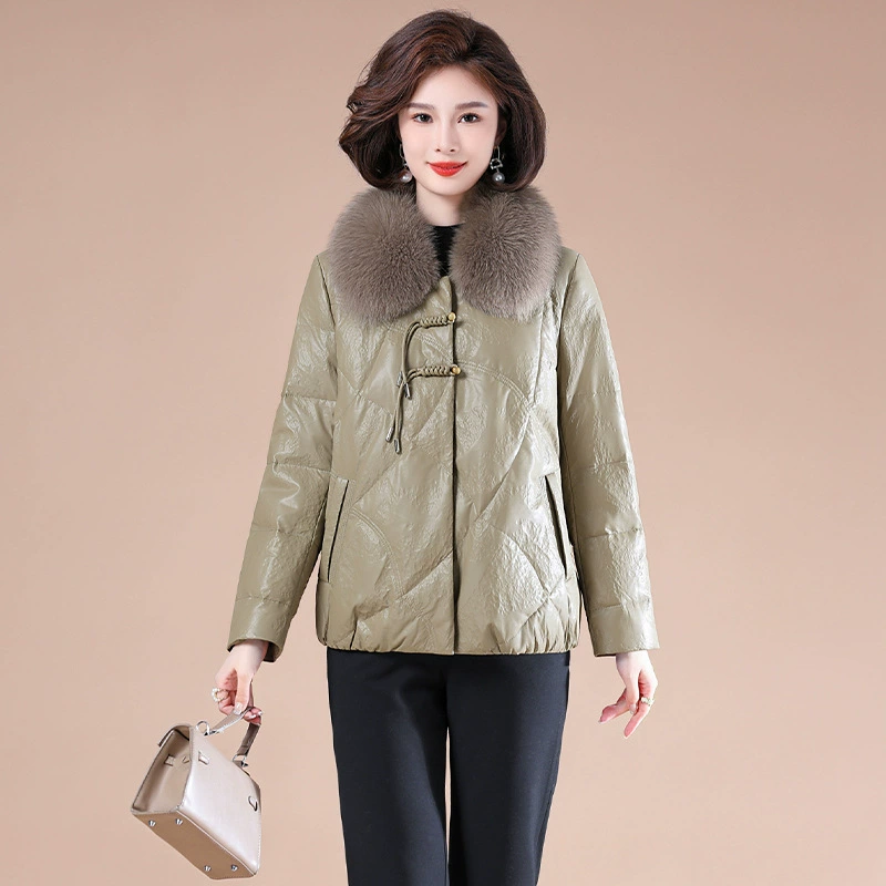 Зимний пуховик из кожи пуховика белая утка с лисой шерстяной воротник