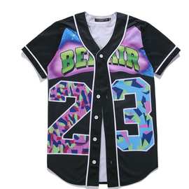 欧美风街头嘻哈潮流3D英文数字23号印花 夏季青年男式短袖棒球服
