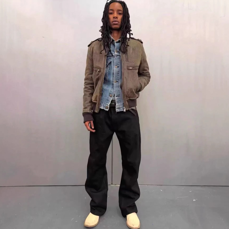 No Faith Studios Straight-Leg Slightly Flared Pure Black Raw Denim Bootcut Pants Japanese Red-Edged Selvedge Raw Denim Jeans