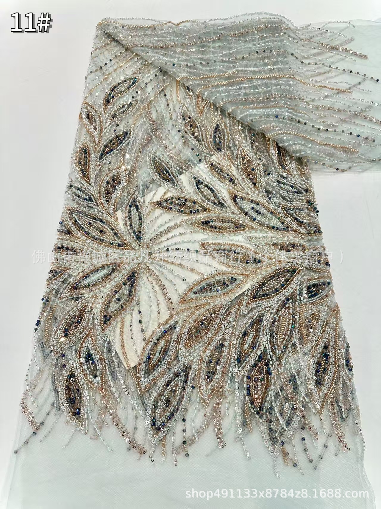 Tejido de flores tridimensionales industria pesada Tejido de bordado de perlas Tejido de bordado de sequilla Tejido de vestido de moda de alta calidad transfronterizo