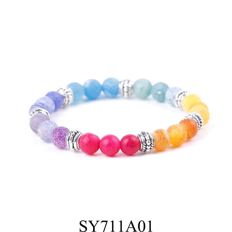 SY711A01 Ancient silver drum beads 3-7# + seven-color weathered agate bracelet
