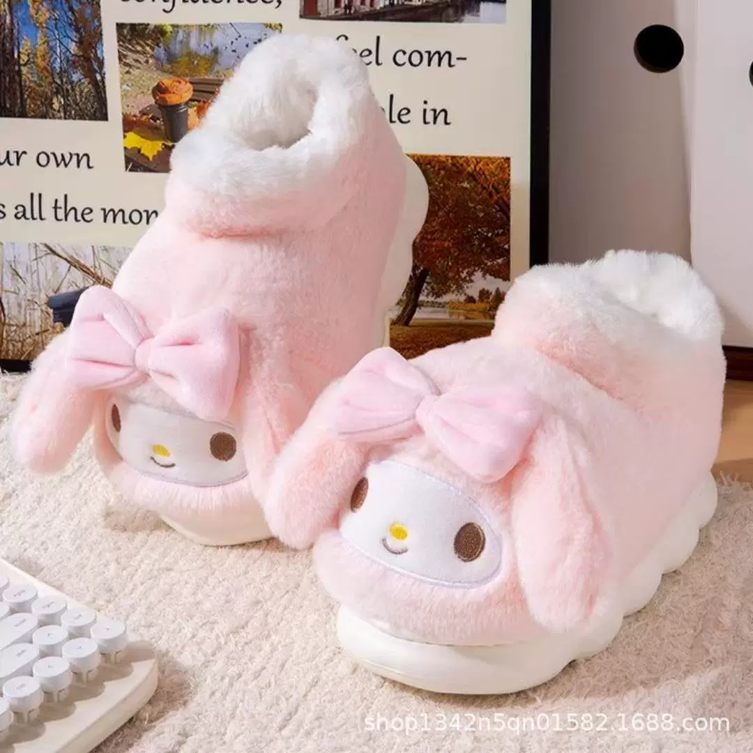 美乐蒂卡通棉拖鞋女冬季室内居家厚底防滑保暖可爱女生毛毛拖鞋卡