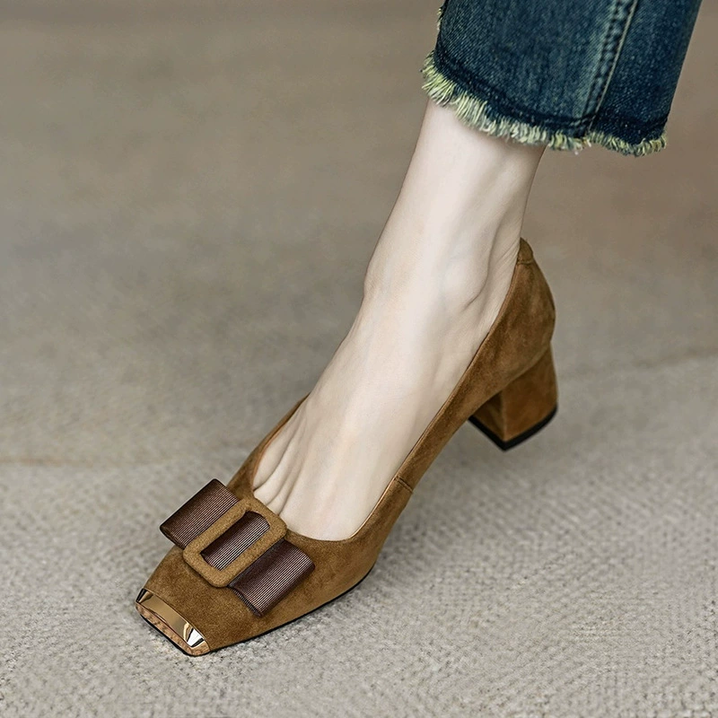 Французская ретро мода бант с мелким ртом одиночные туфли женские весенние и осенние новые квадратные каблуки