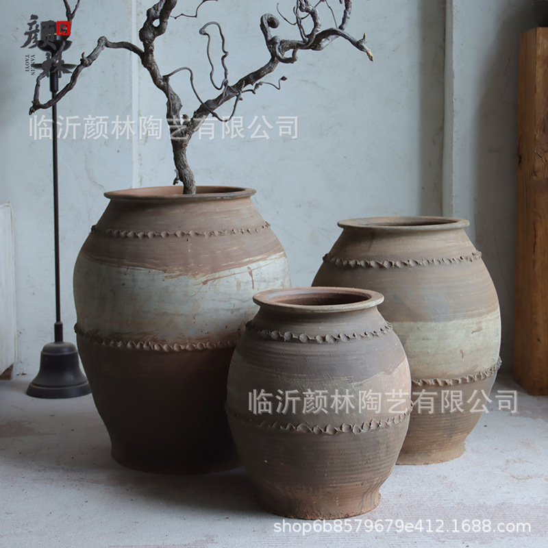 Gran olla de cerámica de aterrizaje cerámica gruesa cerámica de viento tranquilo cerámica decorativa de alojamiento cerámica de viento medieval botella de cerámica hecha a mano adornos de exhibición