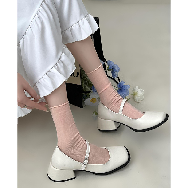 Versatile shallow cut square toe French single shoe for women's 2023 Spring Autumn New Evening Shoes with thick heels_voghion.com