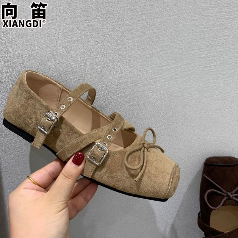 真皮玛丽珍鞋方头芭蕾舞鞋2025秋季新款超软平底不累脚猪鼻子单鞋|undefined