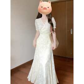 大码胖白色领连衣裙女气质长裙漂亮裙子一片式鱼尾裙