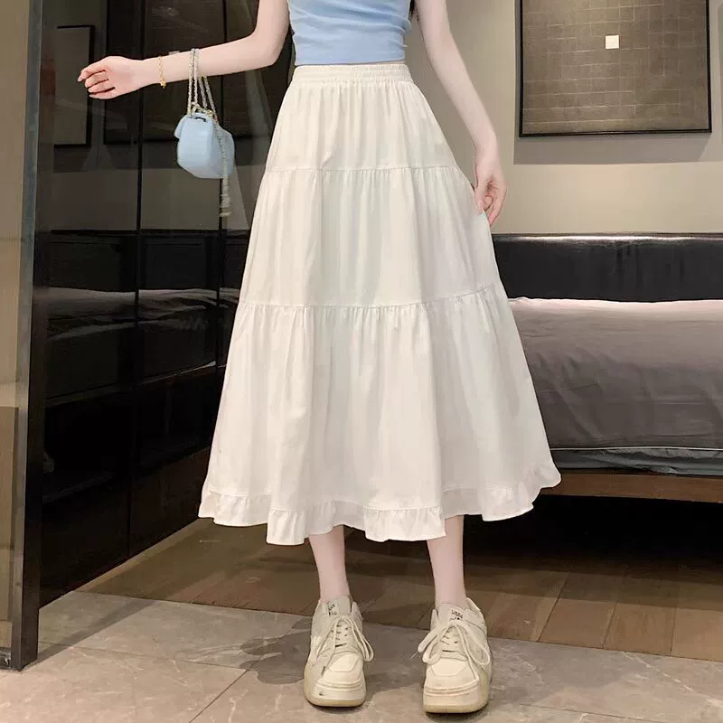 Белая юбка женская, лето 2025, новинка весны и осени, плиссированная длинная юбка трапециевидной формы, юбка-зонтик, юбка «фея-торт»