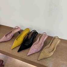 法式小众高跟鞋女2025春季新款气质名媛绒面尖头细跟包头凉鞋单鞋