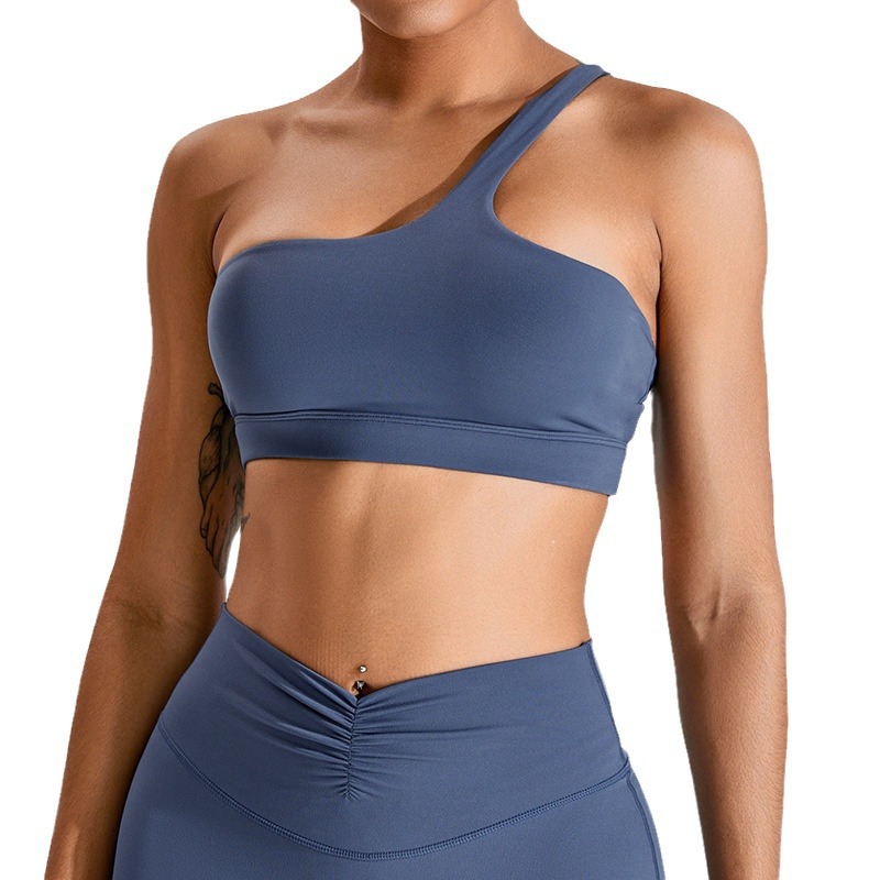 Transfronterizo nuevo oblicuo de un hombro ropa interior deportiva sujetador de yoga desnudo de las mujeres de secado rápido belleza espalda chaleco ropa de entrenamiento de yoga