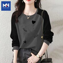 2025秋季·新款·纯棉长袖大码T恤上衣女宽松遮肉显瘦拼接卫衣