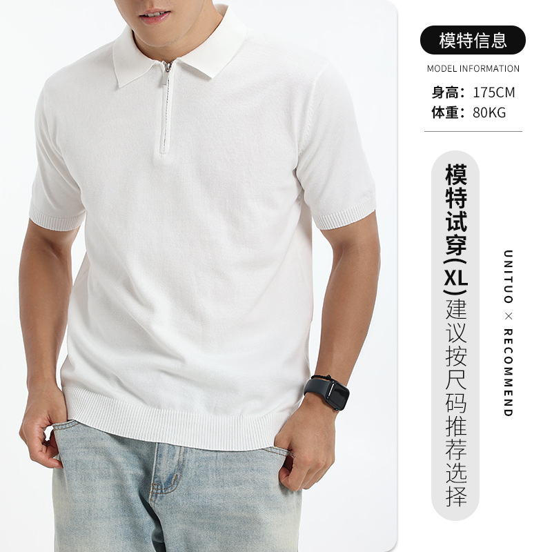 Europa y los Estados Unidos transfronterizos hombres semi-cremallera de punto correa de algodón collar polo camisa de manga corta de alto nivel ligera de negocios ropa casual para hombres