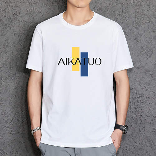 American letter print loose trendy men's short-sleeve T-shirt round neck undershirt base shirt