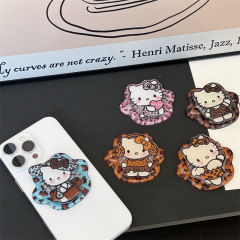 レオパードキティマグネット携帯ホルダーマグセーフ強力吸着マグネットサークルエアバッグエアクッションバックステッカー式伸縮