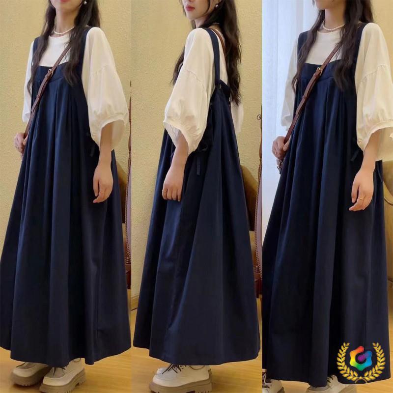 森系减龄复古大码背带裙女韩版宽松显瘦夏季2024新款遮肉连衣裙子