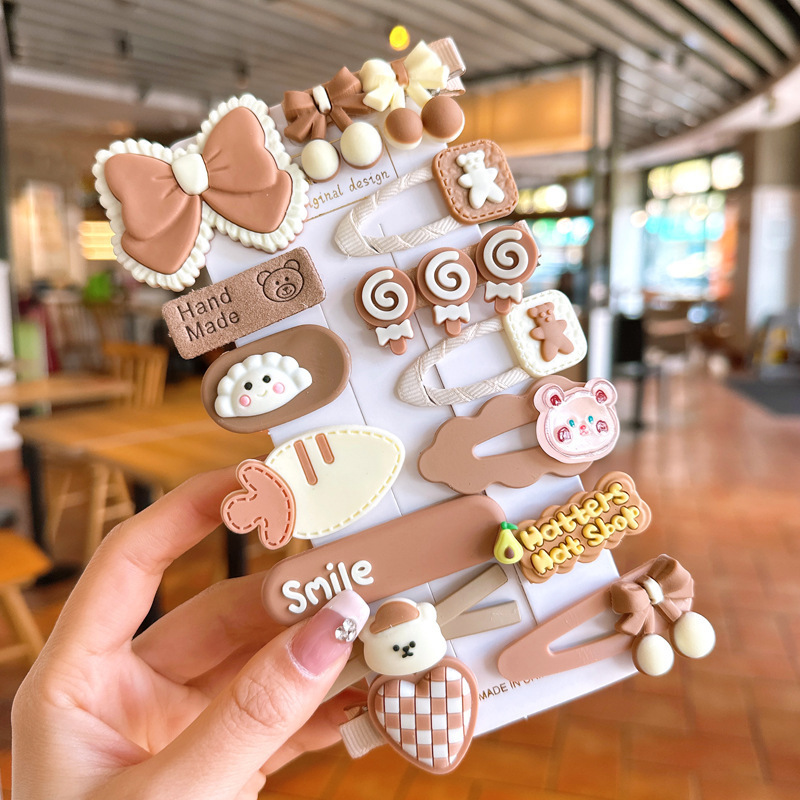 Nuevo clips de dibujos animados para niños coreanos lindos color de caramelo hecho a mano no daña el cabello frange clip para el cabello bebé clip para el cabello toque