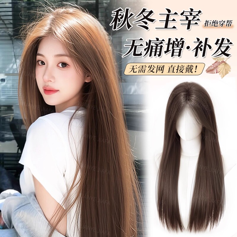 Full Wig for Women Without Needing a Hairnet, Beginner Lace Black Long Straight Top to Cover Gray Hair, High Crown Wig Piece
